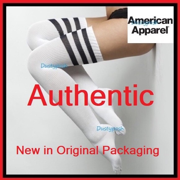 America Apparel Thigh High Socks Over The Knee Stripe New Black White Authentic - Picture 13 of 15